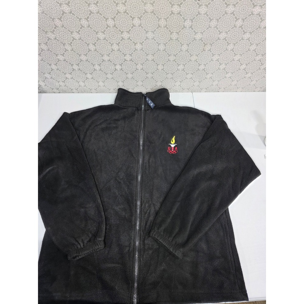 Vintage‎ USA Olympic Team Fleece Jacket Full Zip Coat Black Olympics L Black